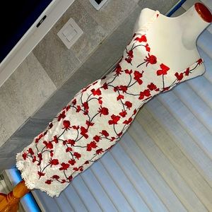 ABS white lace with red flower motif dress XS